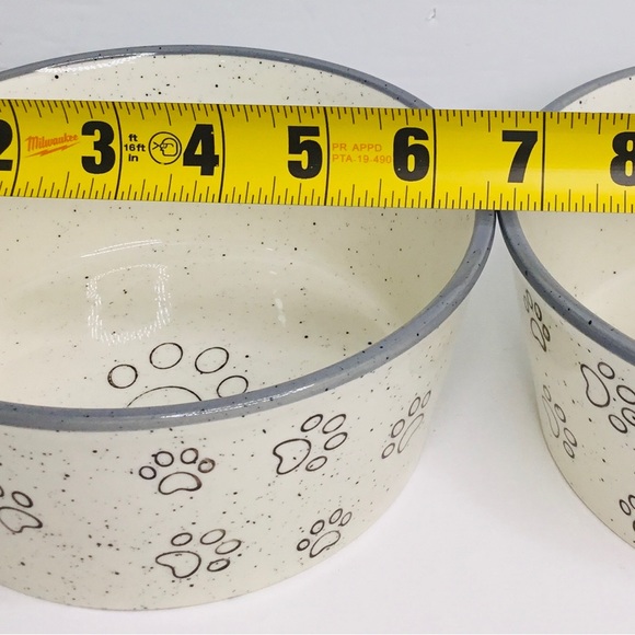 2 Pet Bowl Cat Kitten PAWS Food Water Dish Bowl Pacifica Pottery Gray New - Picture 6 of 6